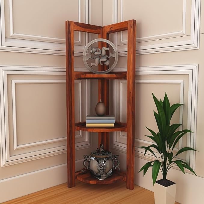 Sheesham Wood Wall Shelves Tier Display Rack Storage Organizer Corner  Hanging Shelf for Living Room Bedroom Home Office Décor (Honey Finish)