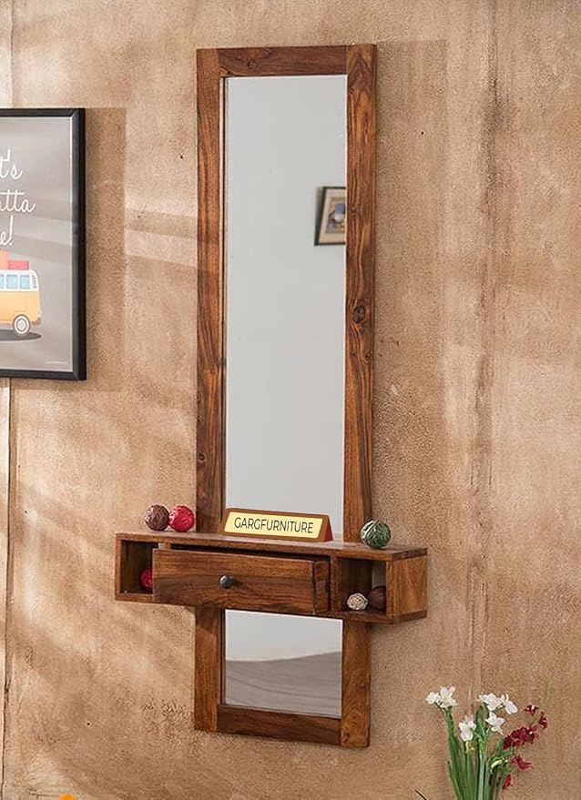 Solid Wood Wall-Mounted Dressing Table with Mirror (Bronze Finish)